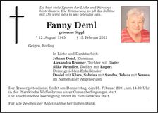Traueranzeige Fanny Deml