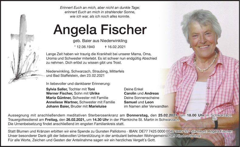 Traueranzeige Angela Fischer