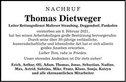 Traueranzeige Thomas Dietweger