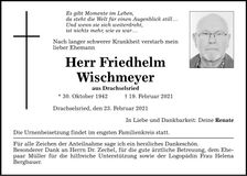 Traueranzeige Wischmeyer Friedhelm