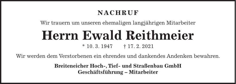 Traueranzeige Bernhard Bauer
