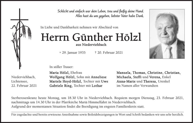 Traueranzeige Günther Hölzl