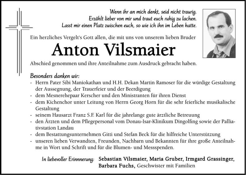 Traueranzeige Anton Vilsmaier