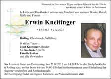 Traueranzeige Erwin Kneitinger