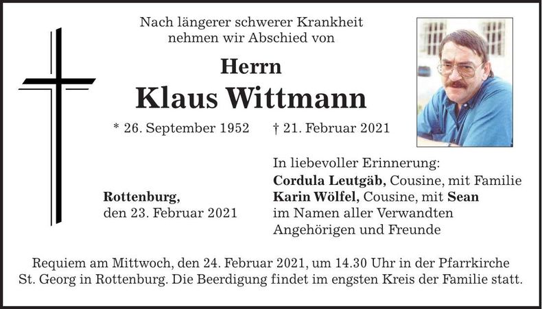 Traueranzeige Klaus Wittmann