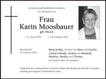 Traueranzeige Karin Moosbauer