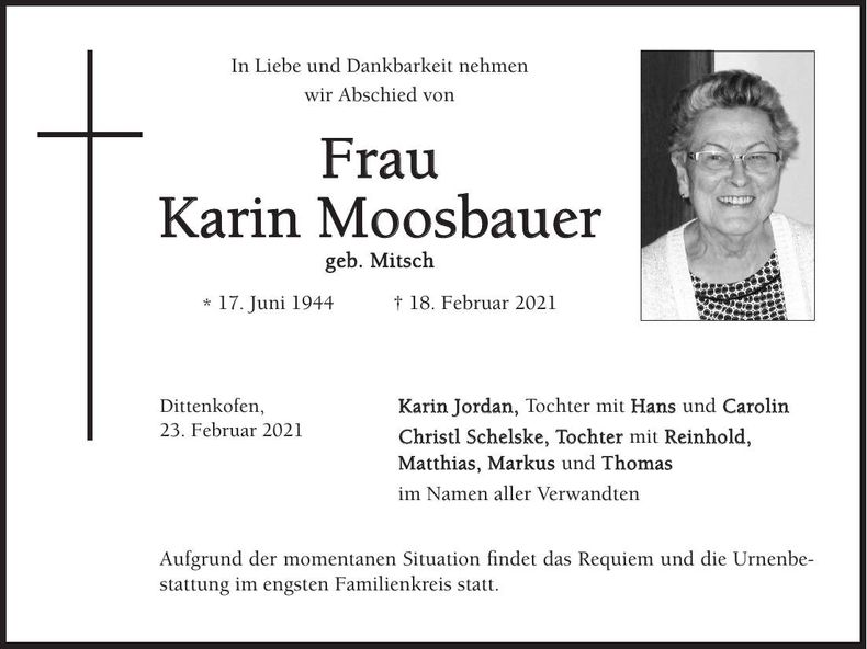 Traueranzeige Karin Moosbauer