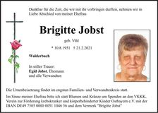 Traueranzeige Brigitte Jobst