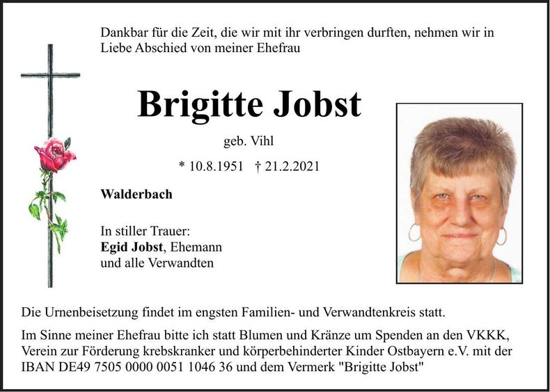 Traueranzeige Brigitte Jobst
