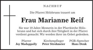 Traueranzeige Marianne Reif