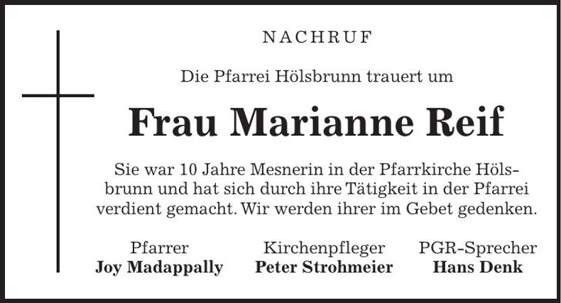 Traueranzeige Marianne Reif