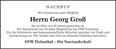 Traueranzeige Georg Groß