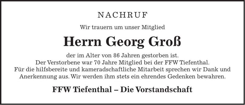 Traueranzeige Georg Groß