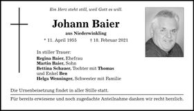 Traueranzeige Johann Baier
