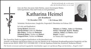 Traueranzeige Katharina Heimel