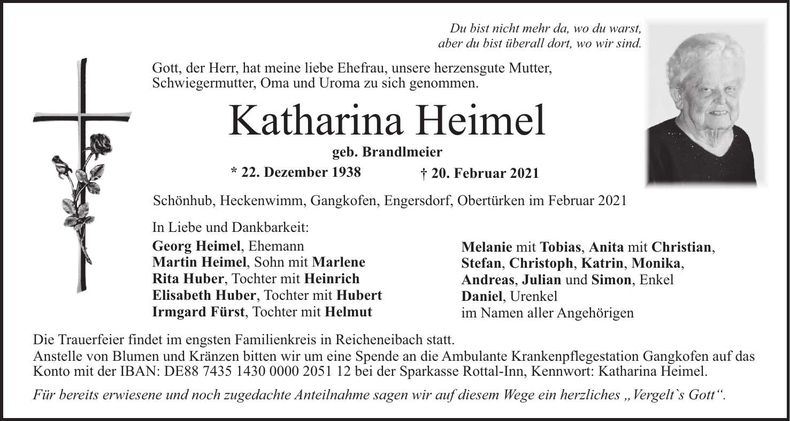 Traueranzeige Katharina Heimel