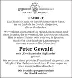 Traueranzeige Peter Gewald