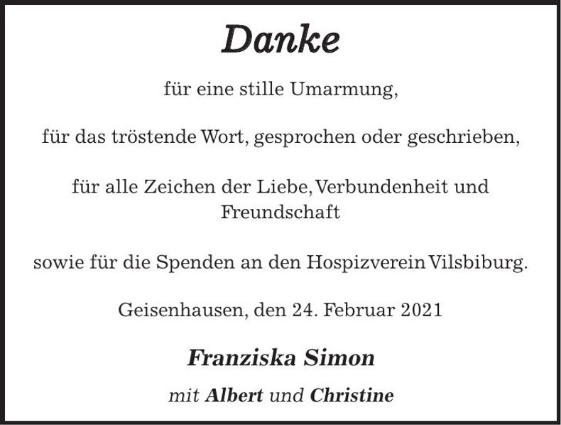 Traueranzeige Franziska Simon