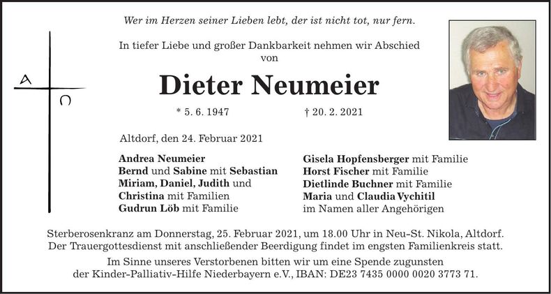 Traueranzeige Dieter Neumeier