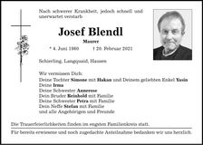 Traueranzeige Josef Blendl