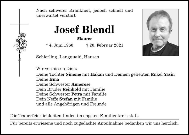 Traueranzeige Josef Blendl