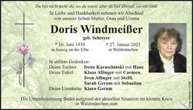 Traueranzeige Doris Windmeißer