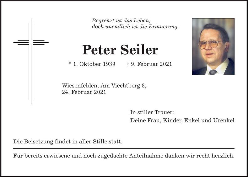 Traueranzeige Peter Seiler