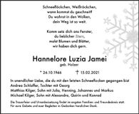 Traueranzeige Hannelore Jamei