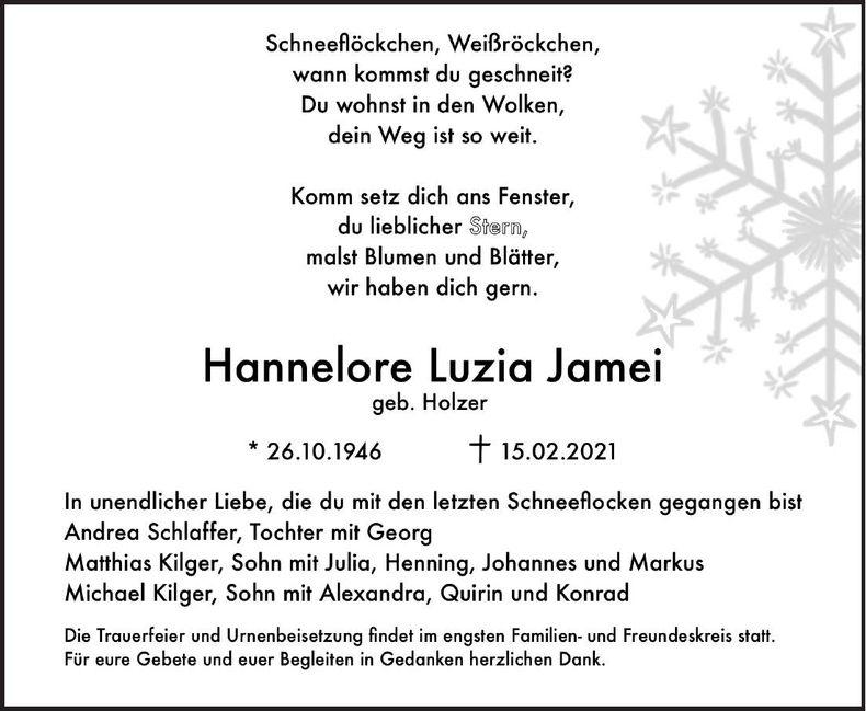 Traueranzeige Hannelore Jamei