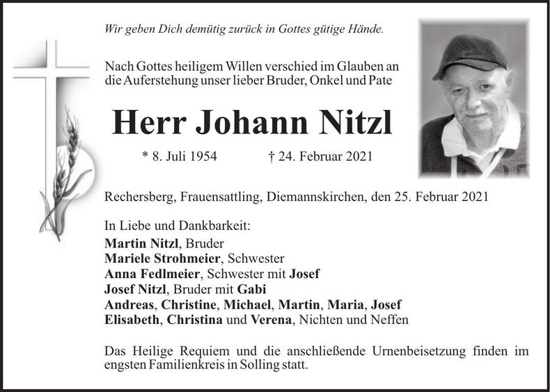 Traueranzeige Johann Nitzl