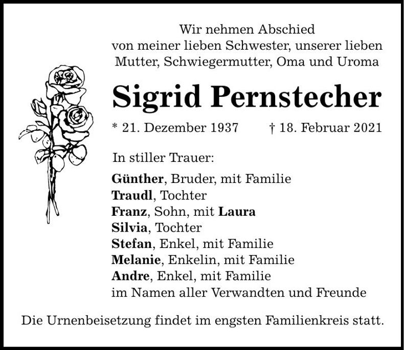 Traueranzeige Sigrid Pernstecher