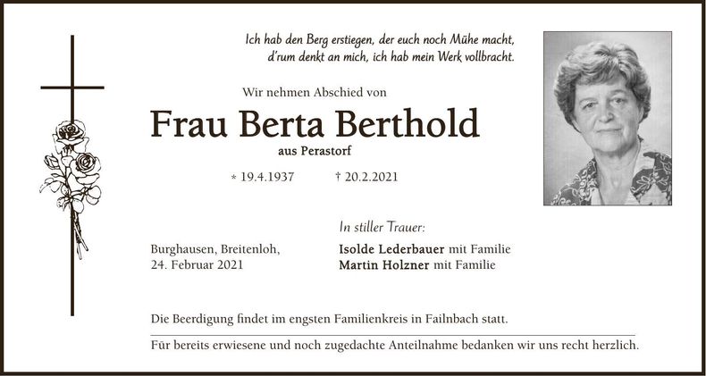 Traueranzeige Berta Berthold