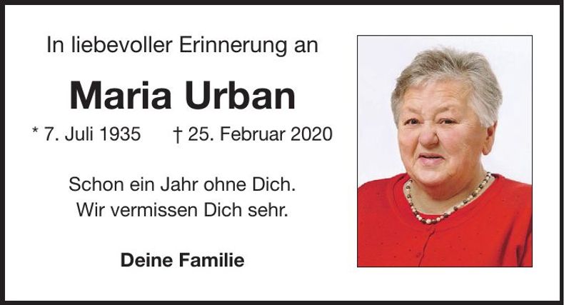 Traueranzeige Maria Urban