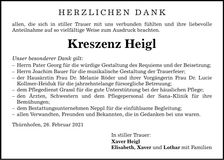 Traueranzeige Kreszenz Heigl