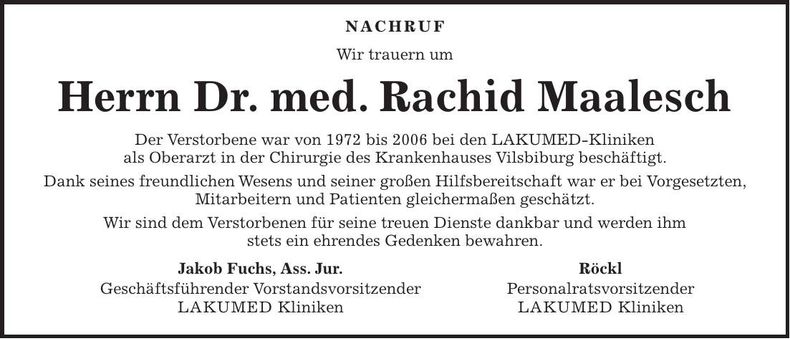 Traueranzeige Rachid Maalesch