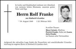 Traueranzeige Rolf Franke