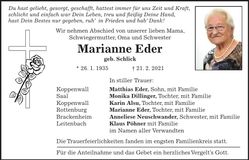 Traueranzeige Marianne Eder