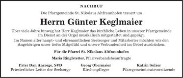Traueranzeige Günter Keglmaier