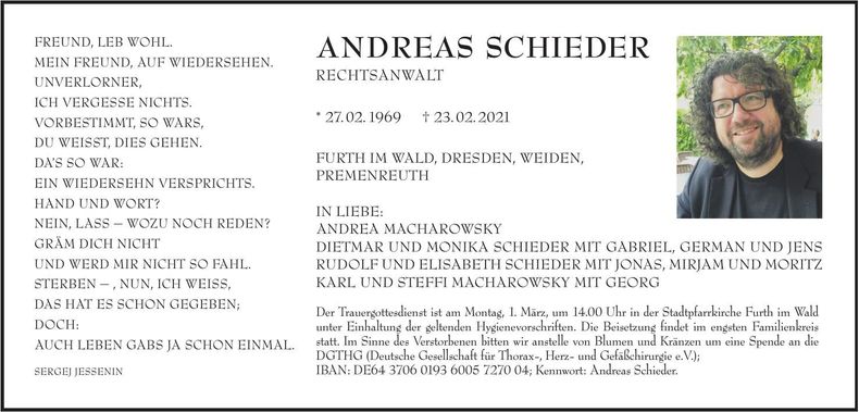 Traueranzeige Andreas Schieder