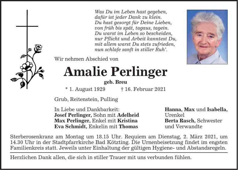 Traueranzeige Amalie Perlinger