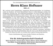 Traueranzeige Klaus Hofbauer