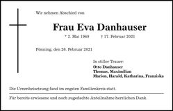 Traueranzeige Eva Danhauser
