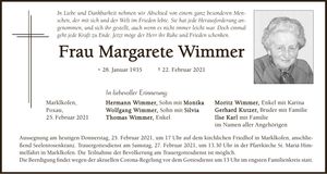 Traueranzeige Margarete Wimmer
