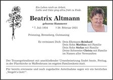 Traueranzeige Beatrix Altmann