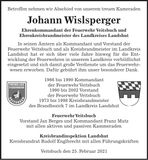 Traueranzeige Johann Wislsperger