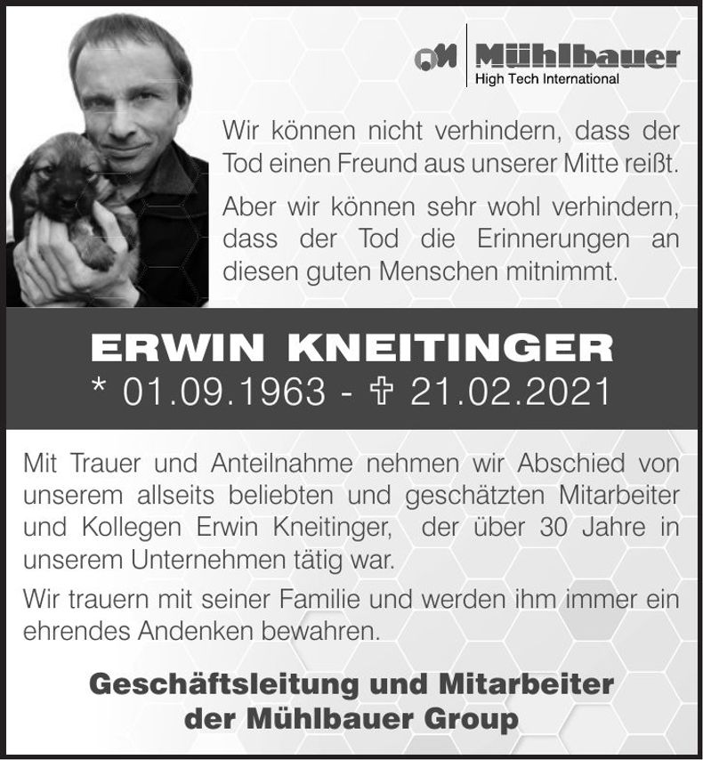 Traueranzeige Erwin Kneitinger