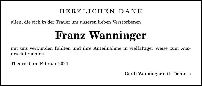 Traueranzeige Franz Wanninger