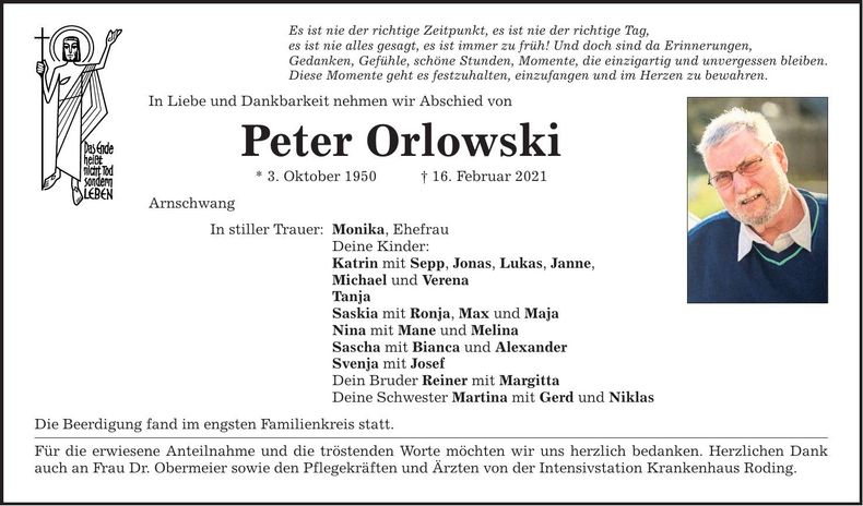 Traueranzeige Peter Orlowski