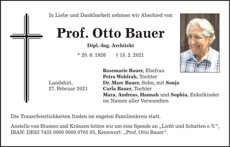 Traueranzeige Otto Bauer