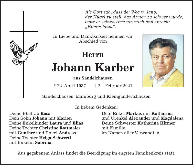Traueranzeige Johann Karber